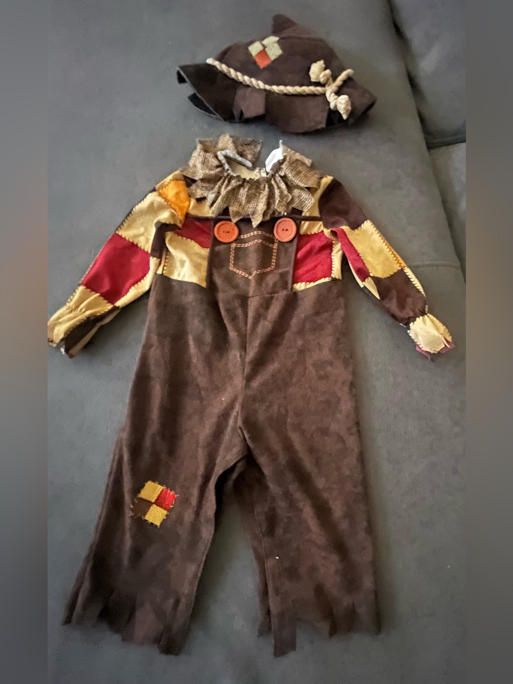 Toddler  Brown Patchwork Scarecrow Costume with Hat